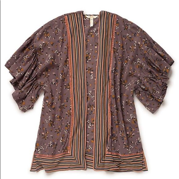 Matilda Jane M/L Along the Way Purple Bird Floral Stripe Print Open Front Kimono - Picture 2 of 13